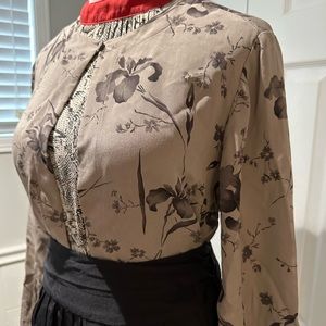 100% silk tan floral print top